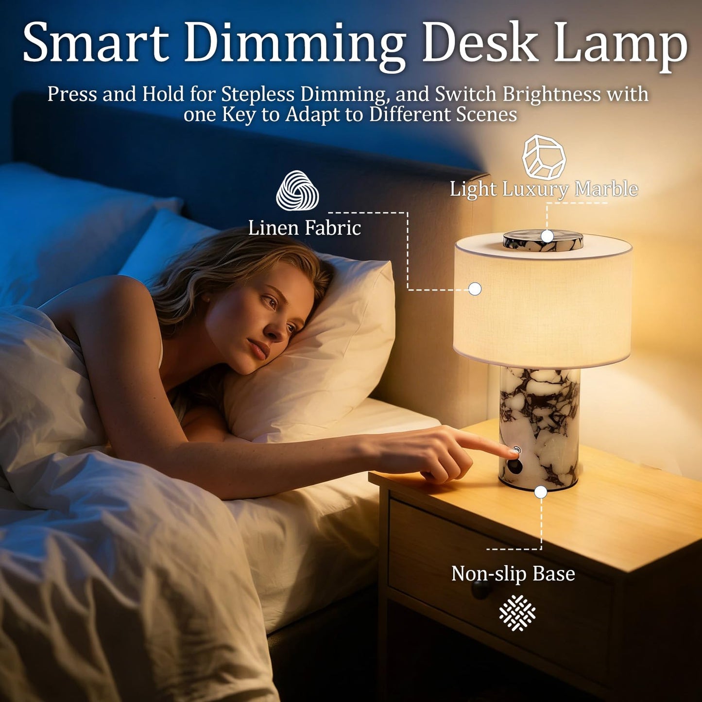 Cordless Marble Table Lamp with USB Port Rechargeable Battery