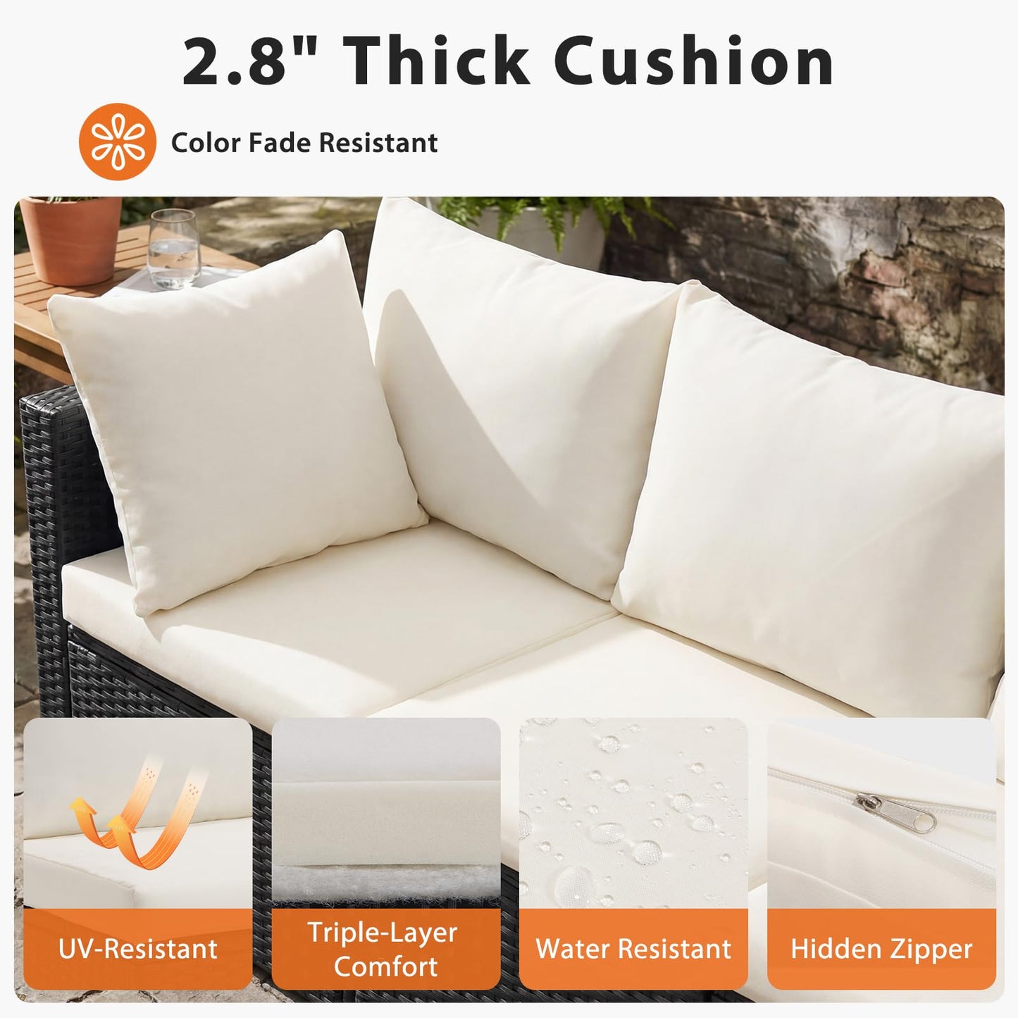 Sweetcrispy 7-Piece Outdoor Patio Sectional Sofa, Modular PE Wicker Outdoor Sectional with Thick Cushions, Rattan Patio Sofa Set with Coffee Table for Backyard, Poolside, Garden, Deck, Brown