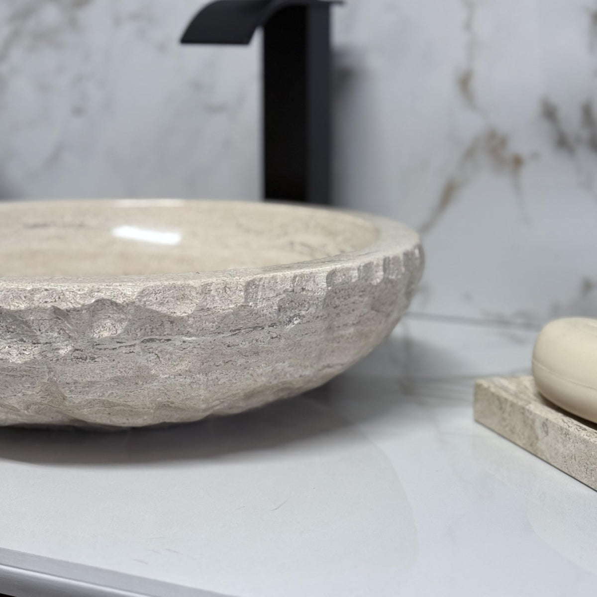 Oval Natural Stone Wash Basin Travertine Vessel Sink