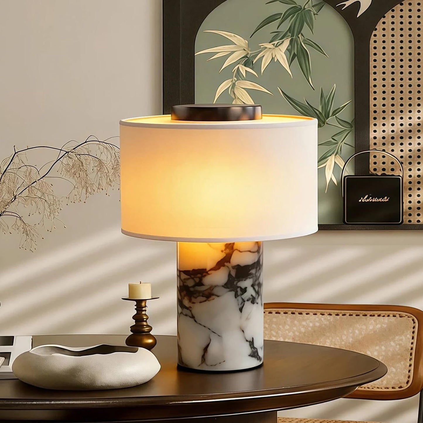Cordless Marble Table Lamp with USB Port Rechargeable Battery