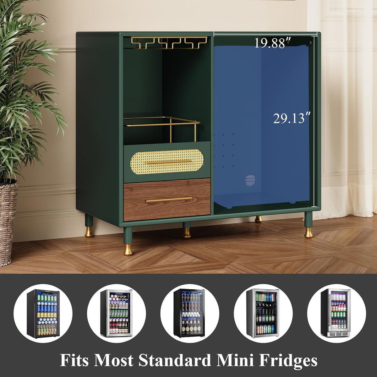 Coffee Wine Bar Cabinet with Mini Fridge