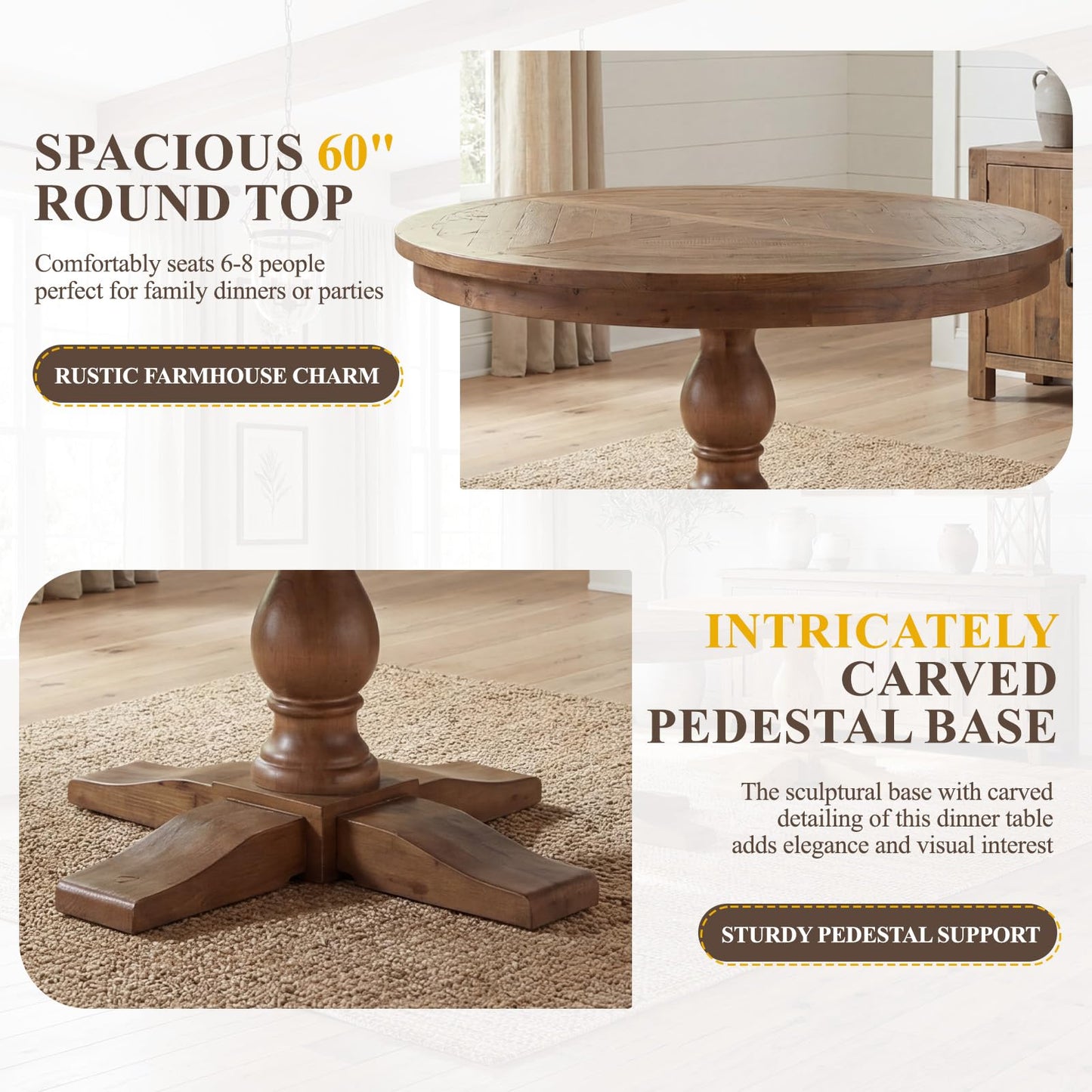 60" Round Dining Kitchen Table