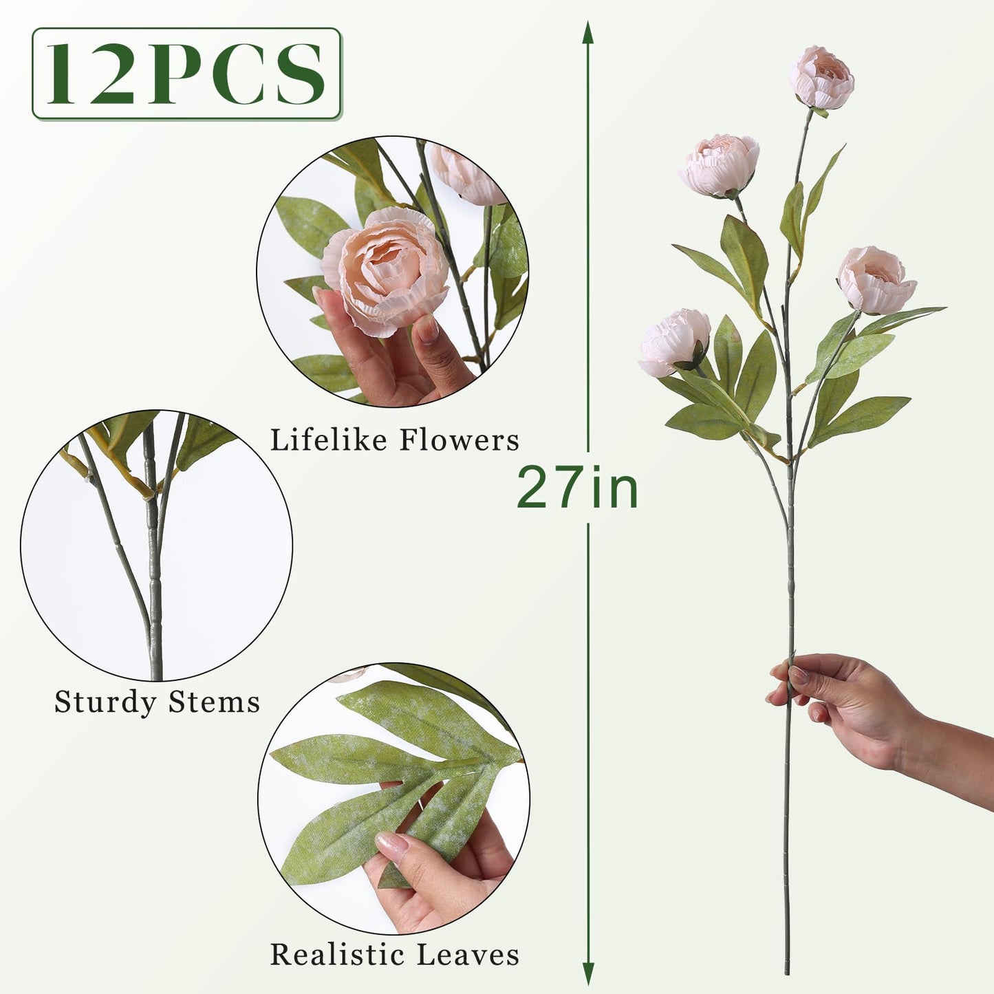 6 Pcs Faux Silk Peony Artificial Flowers 27" Stems