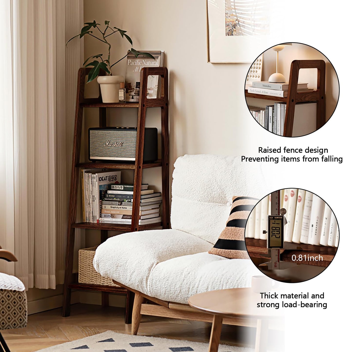 Solid Oak 3 Tier Ladder Bookshelf