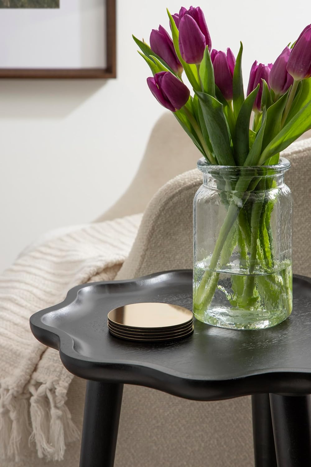 Kate and Laurel Alezar Modern Wooden Round Side Table, 15 x 15 x 22, Walnut Brown, Mid-Century Solid Wood End Table with Wavy Edge for Bedroom Nightstand or Living Room Accent Table