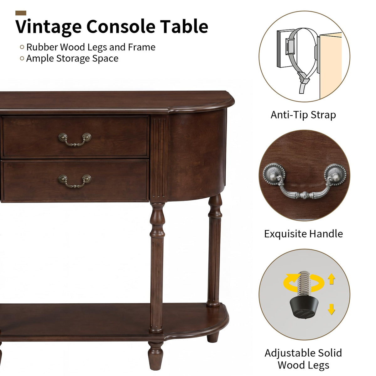 47" Walnut Console Table with Storage