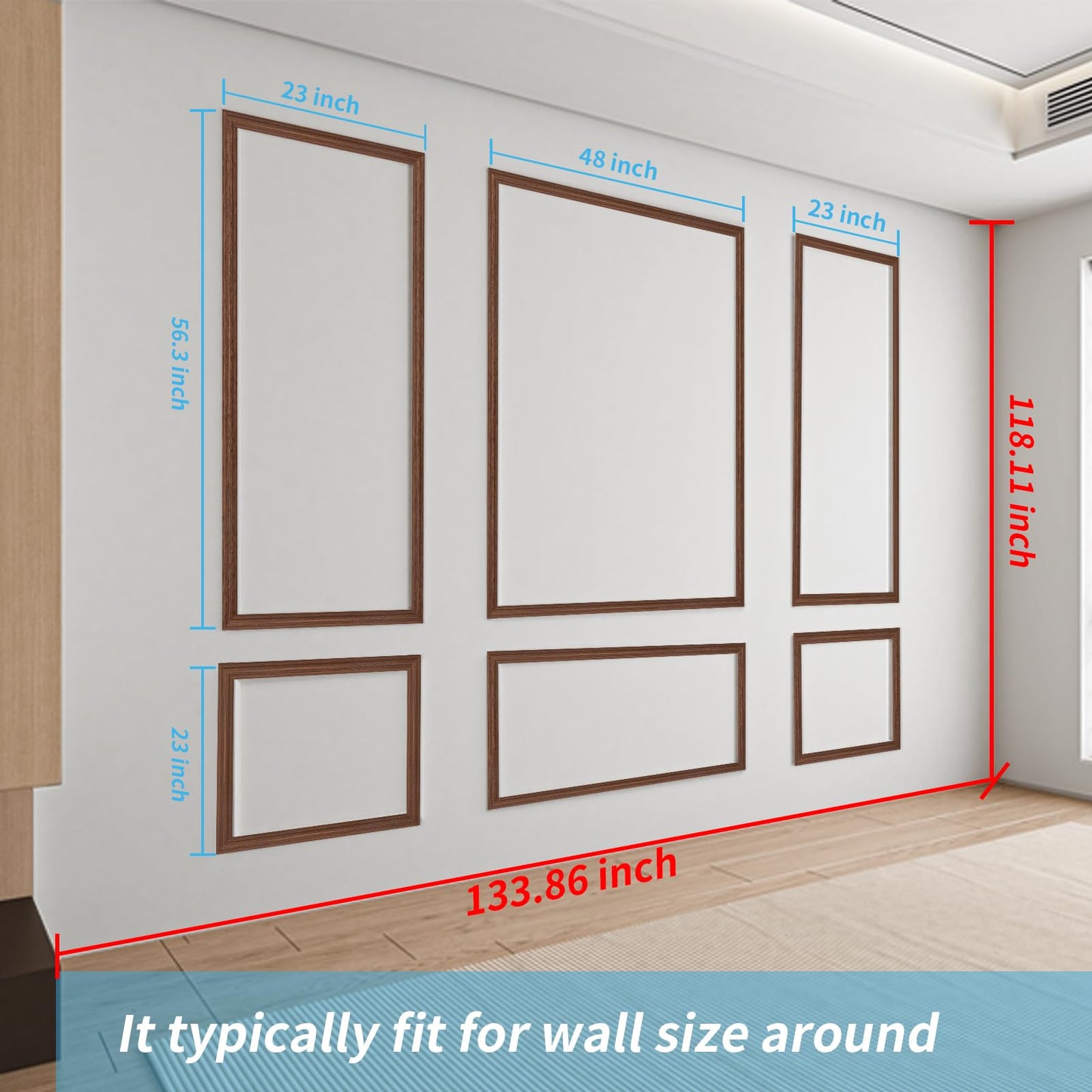 Pre-Cut Wall Molding Set of 6 pcs, Ready-to-Assemble Wainscoting Panels