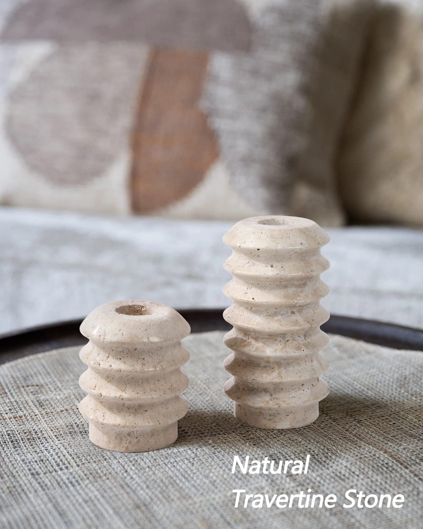 Marble Candlestick Holders, Set of 2 Natural Stone