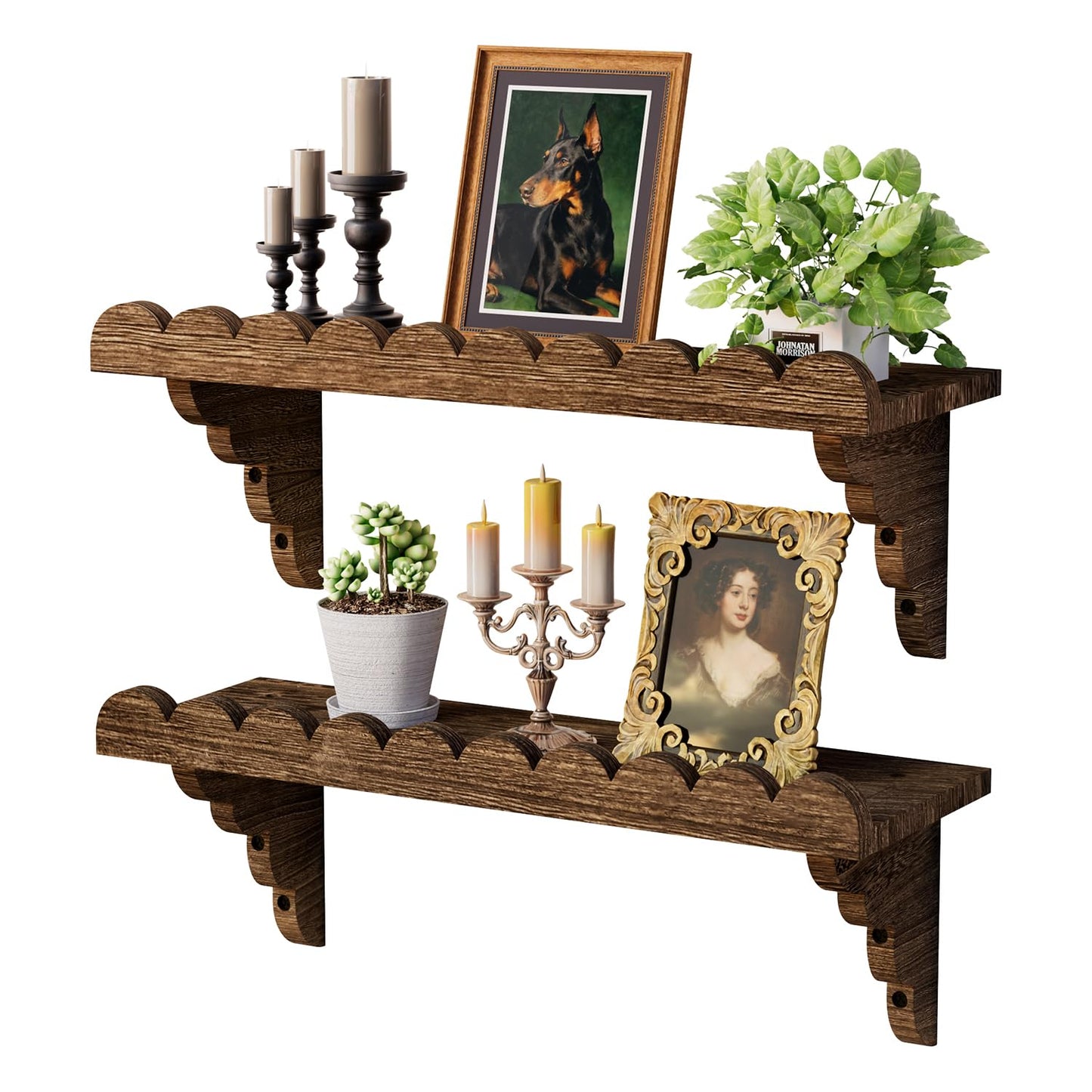 Scalloped Floating Wood Wall Shelf – 17 Inch