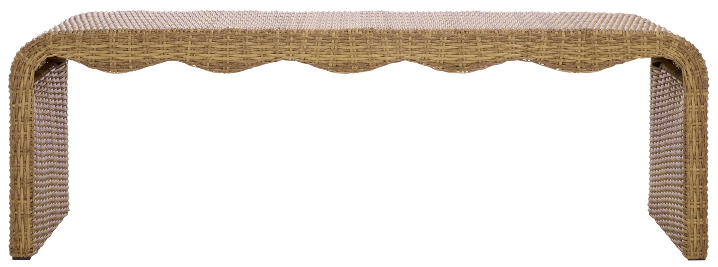 SAFAVIEH Couture Outdoor - Lynsee Natural Faux Wicker Patio Bench, Handwoven Rattan-Style Outdoor Seating with Stainless Steel Frame, Fully Assembled, 60" W x 20" D x 20" H (CPT2113A)
