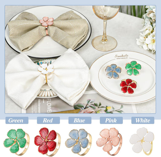 Lewondr Napkin Rings Set of 6 Flowers Napkin Ring Holders Dinner Tables Rings Elegant Ornament Table Setting Decoration for Wedding, Christmas, Thanksgiving, Birthday, Holiday, Party, Blue