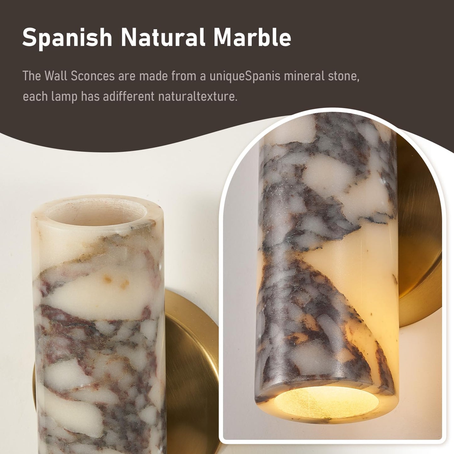 Natural Alabaster Marble Wall Sconces Set of 2