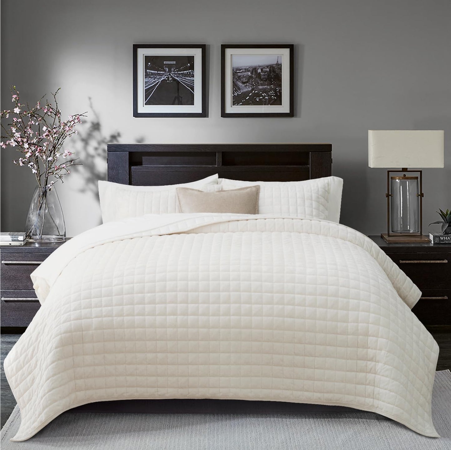 Box Stitch Velvet Quilt Set, King Size