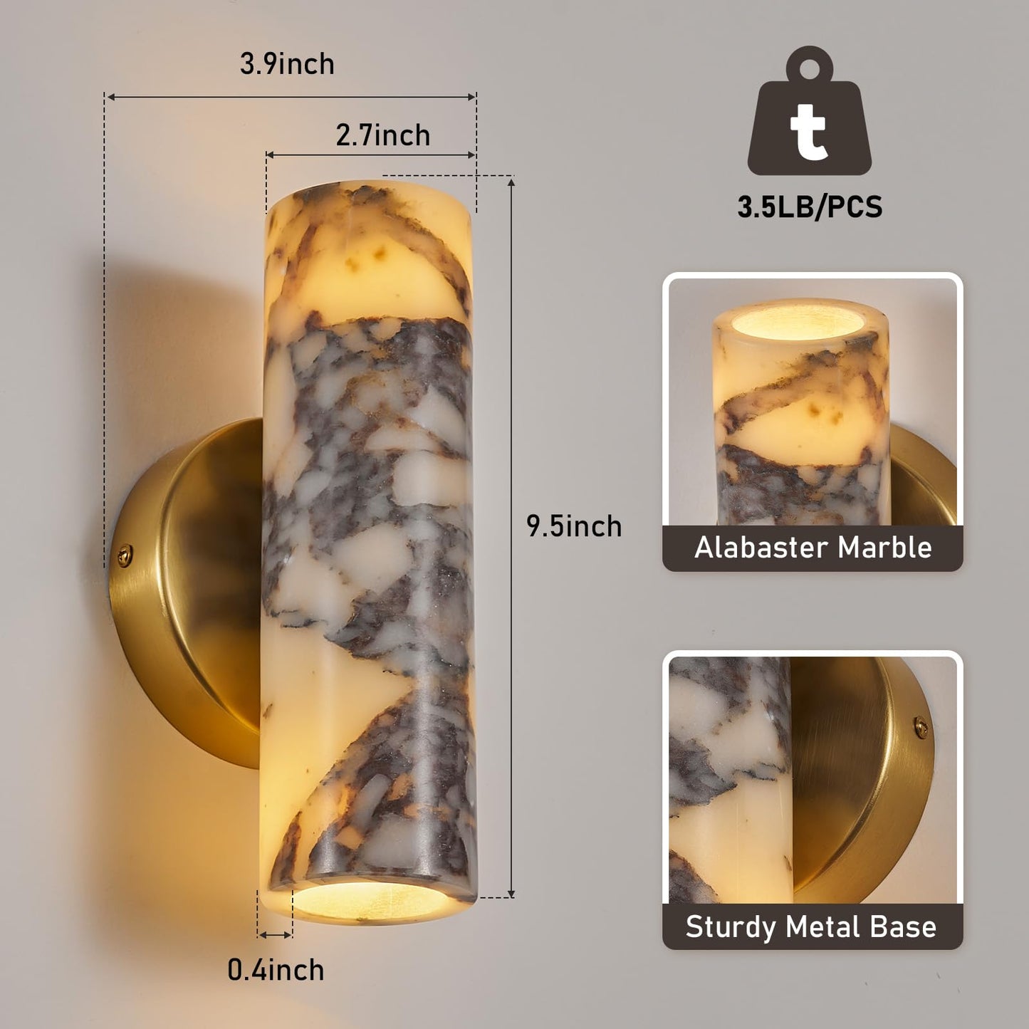 Natural Alabaster Marble Wall Sconces Set of 2
