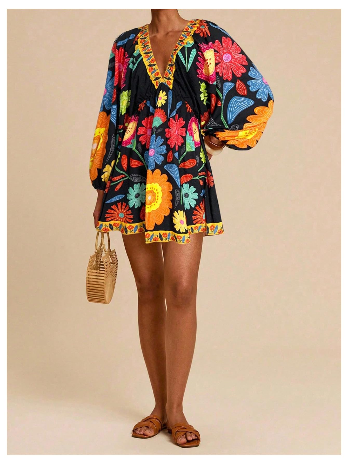 Women's Boho Floral Mini Dresses