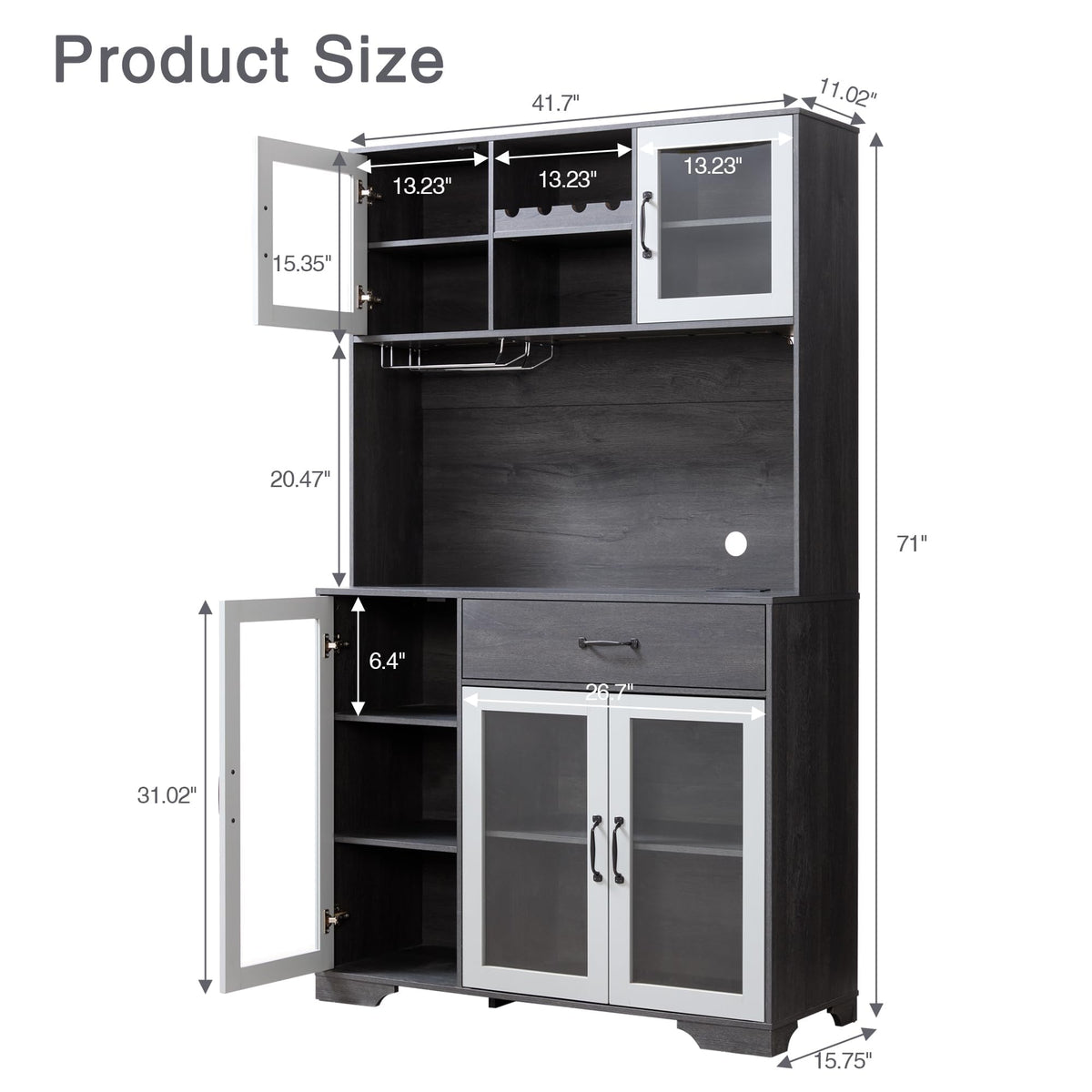 71" Cabinet with Wine Rack and Charging Station, Set of 2