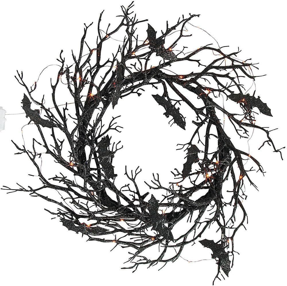 26" Light Up Black Bat Wreath