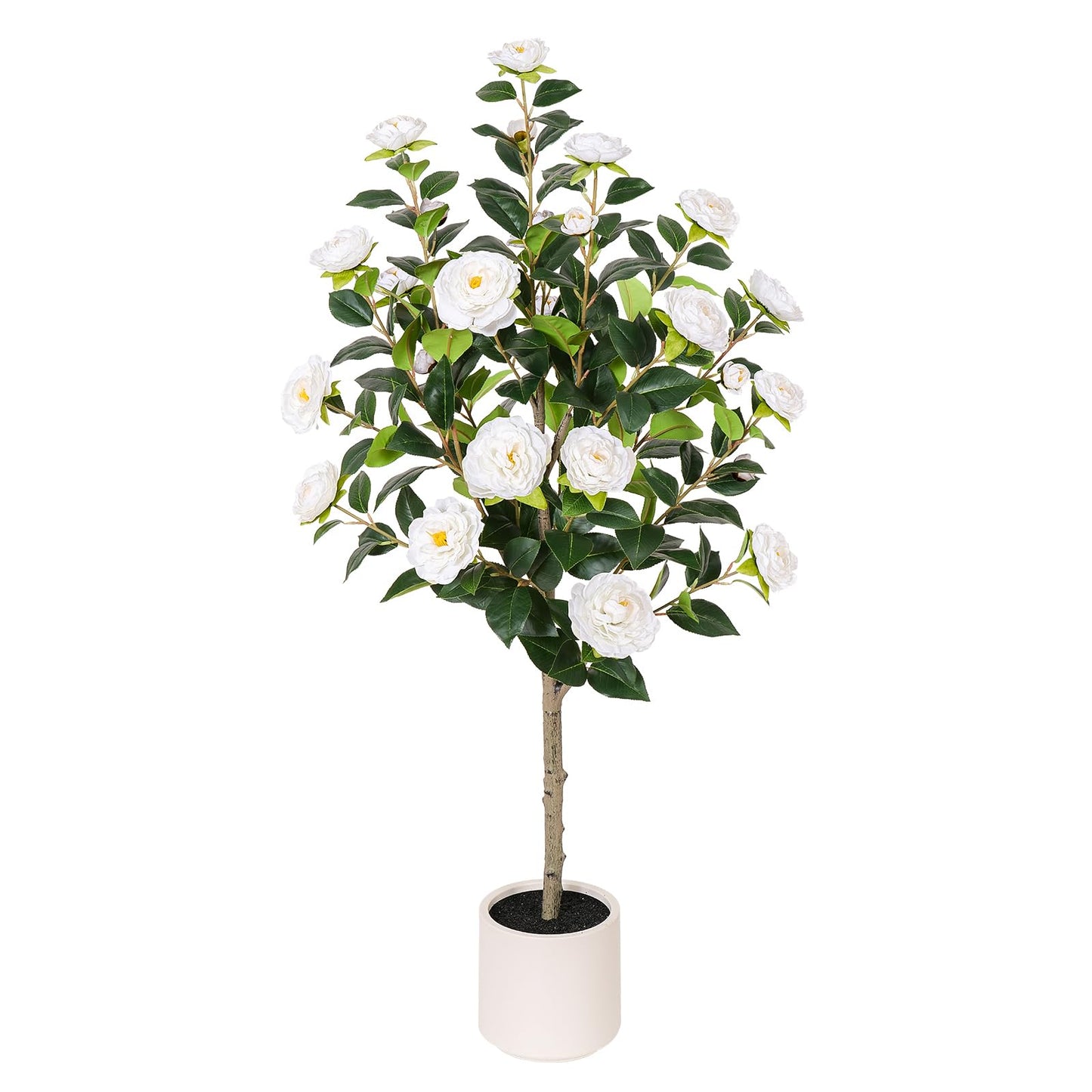 Yepdin 63 inch Artificial Camellia Tree with White Flower Pots - White Fake Tree,5 Ft Faux Plants Indoor wich Blooming,Artificial Plants for Indoor & Outdoor Home Front Door Decor
