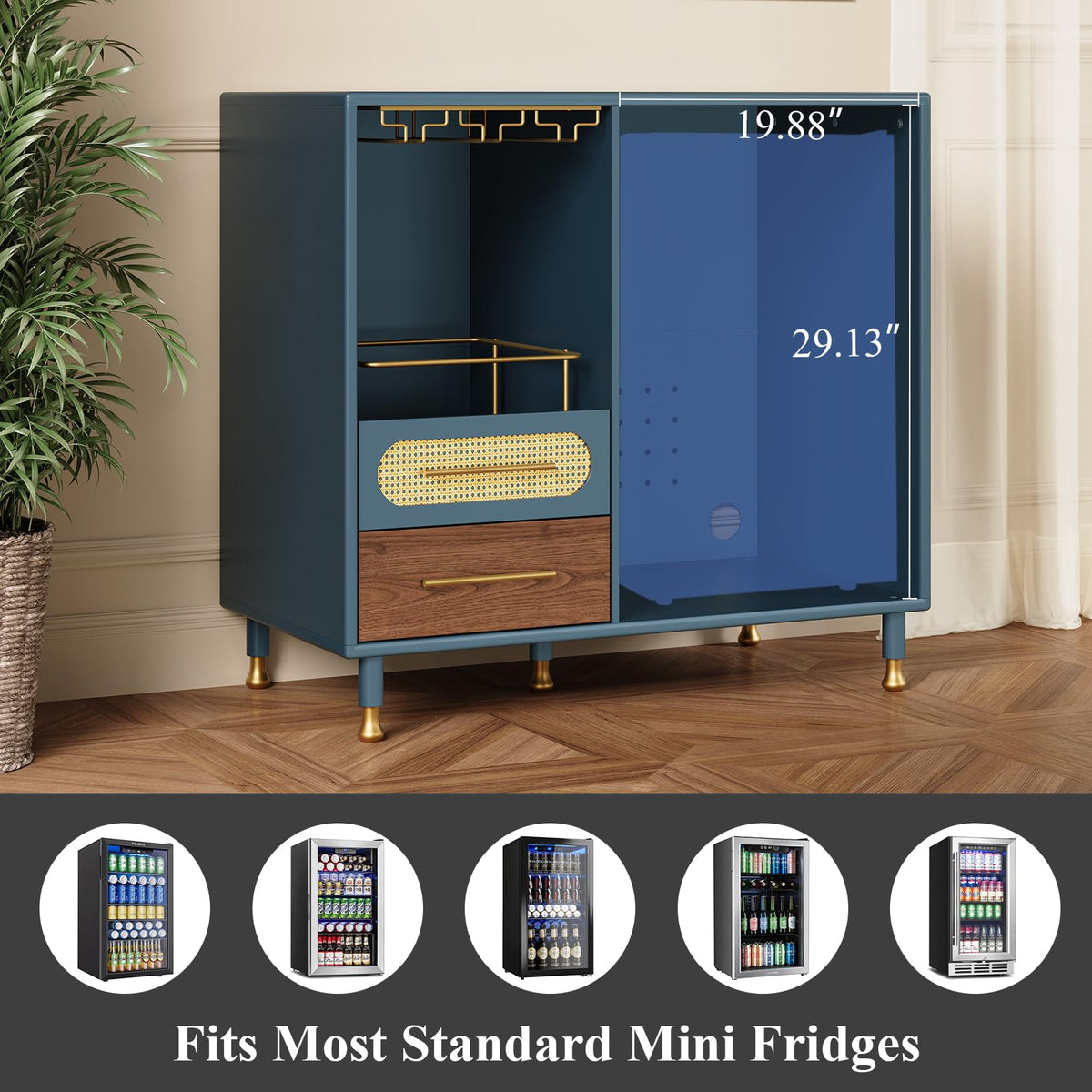 Coffee Wine Bar Cabinet with Mini Fridge