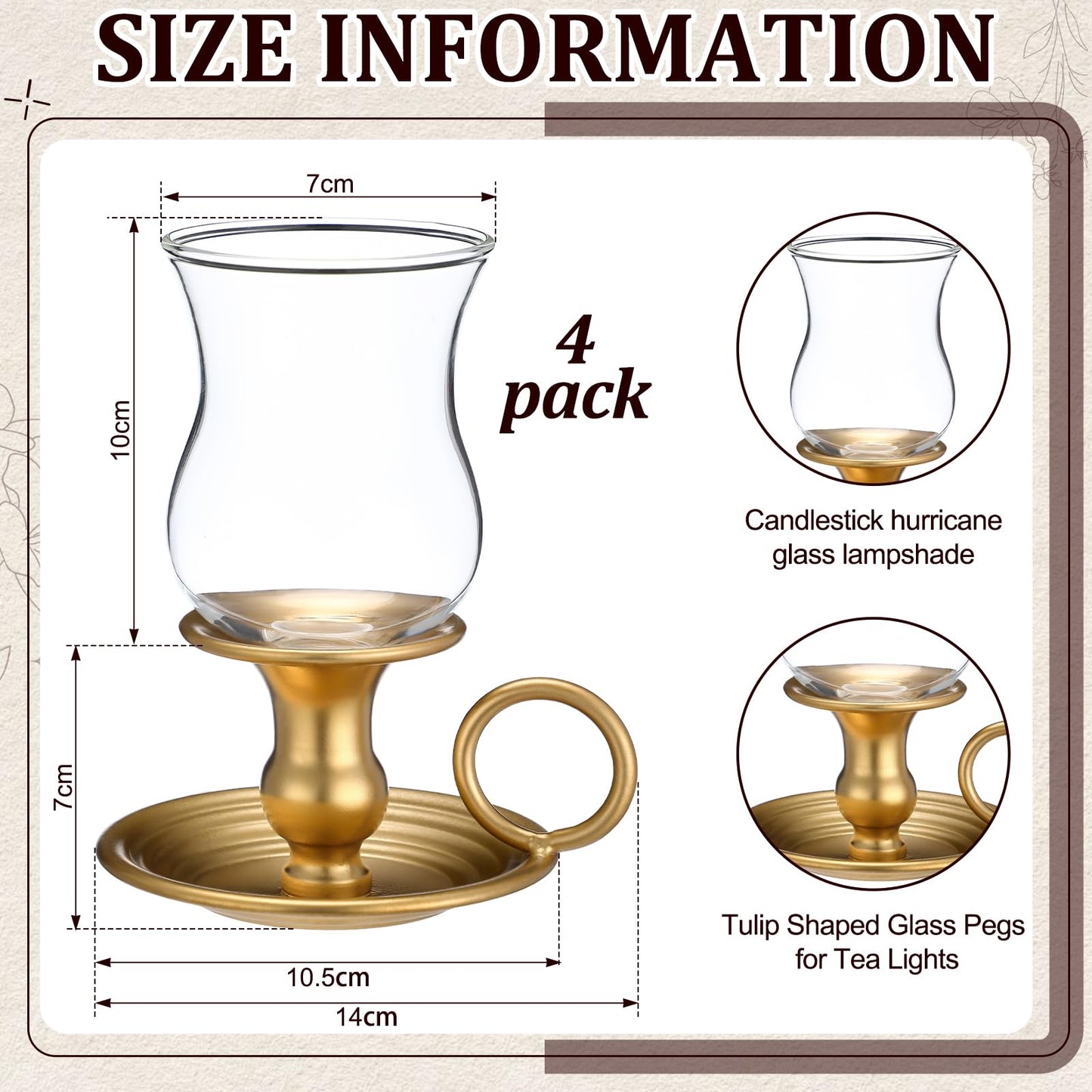 2 Set Hurricane Candle Holders Brass Metal