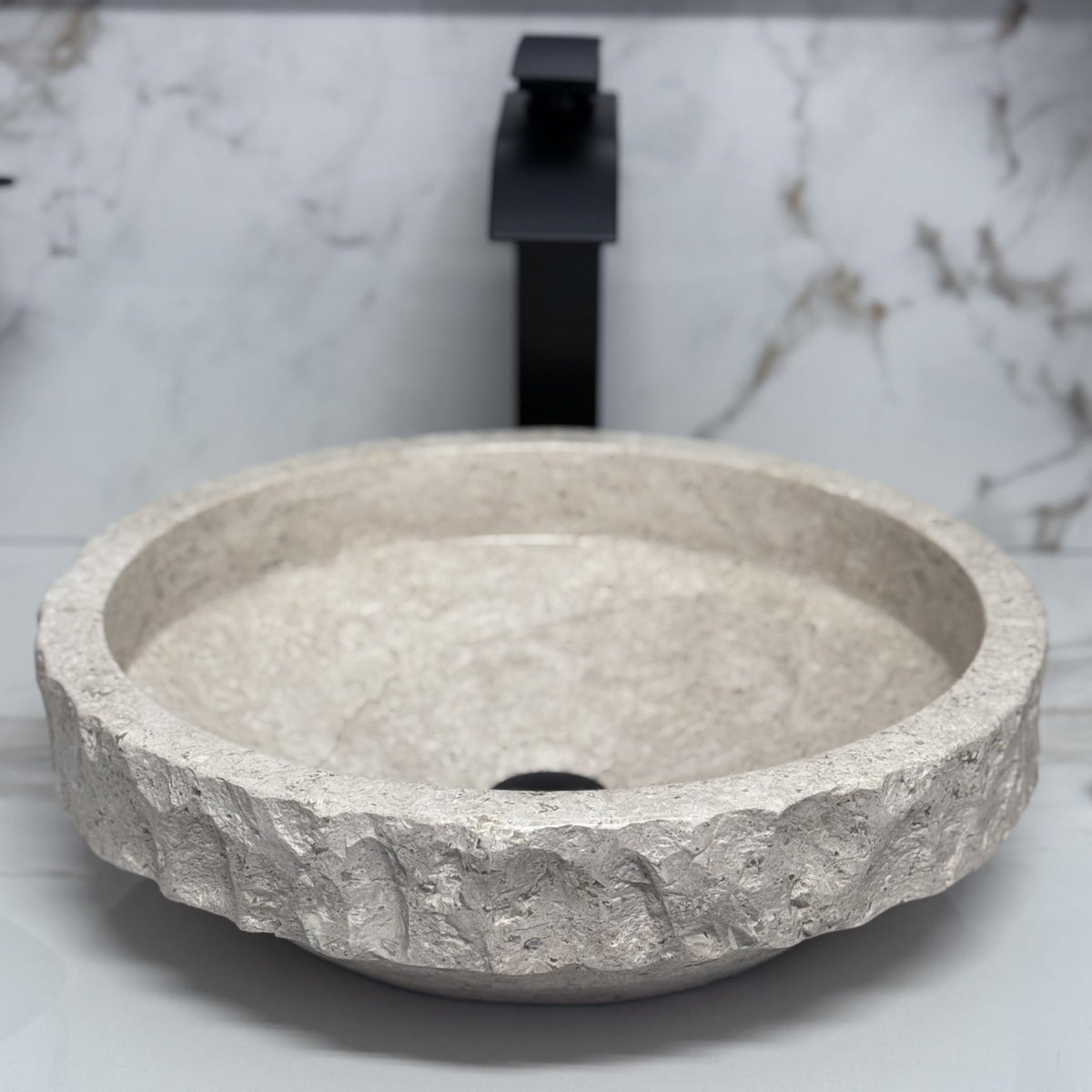 Oval Natural Stone Wash Basin Travertine Vessel Sink