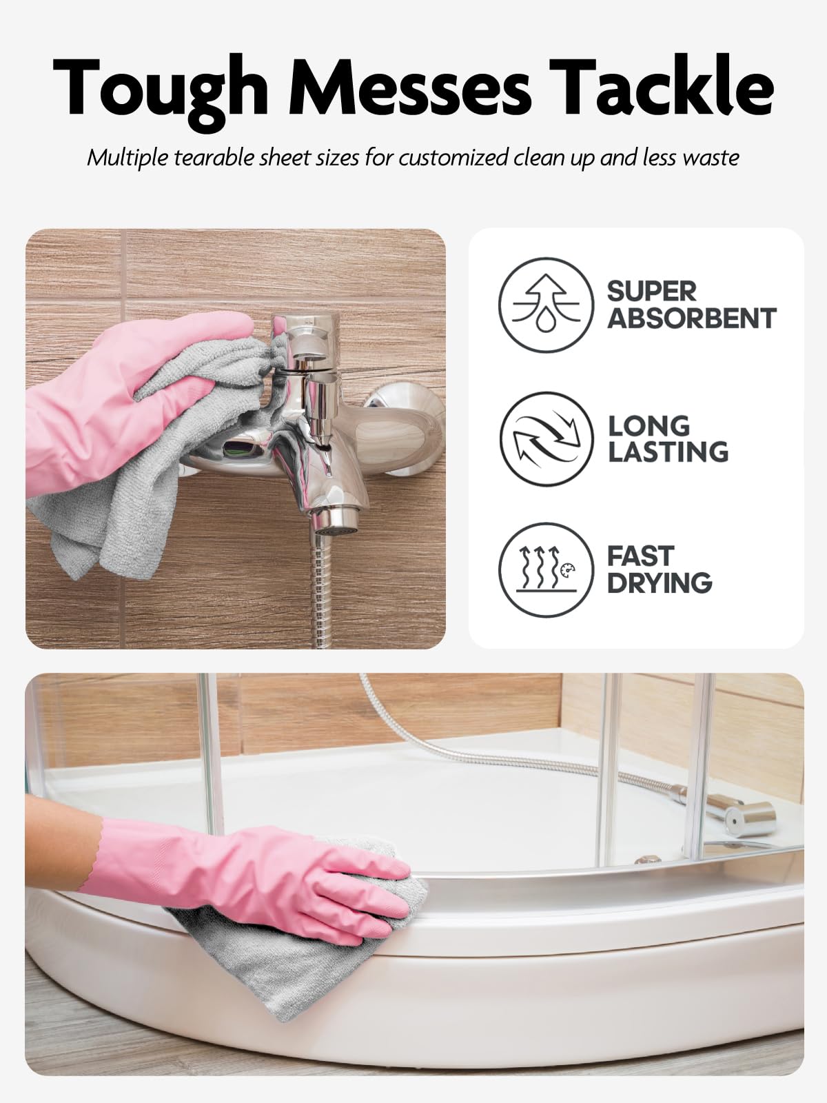 Fantasticlean Microfiber Cleaning Cloth Roll -60 Pack, Tear Away Microfiber Towels, 12" x 12", Reusable, Washable, Scratch Free, Ultra Absorbent Dishcloth for All-Around Cleaning (Beige & Tan)