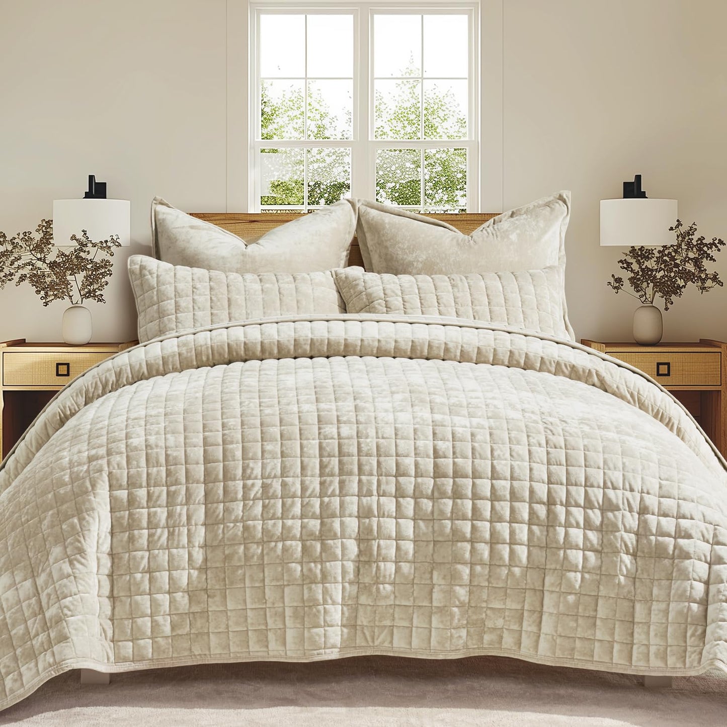 Box Stitch Velvet Quilt Set, King Size