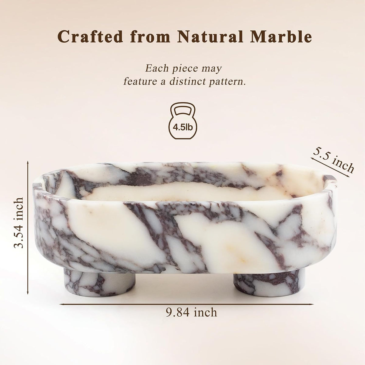 Natural Calacatta Viola Oval Marble Bowl