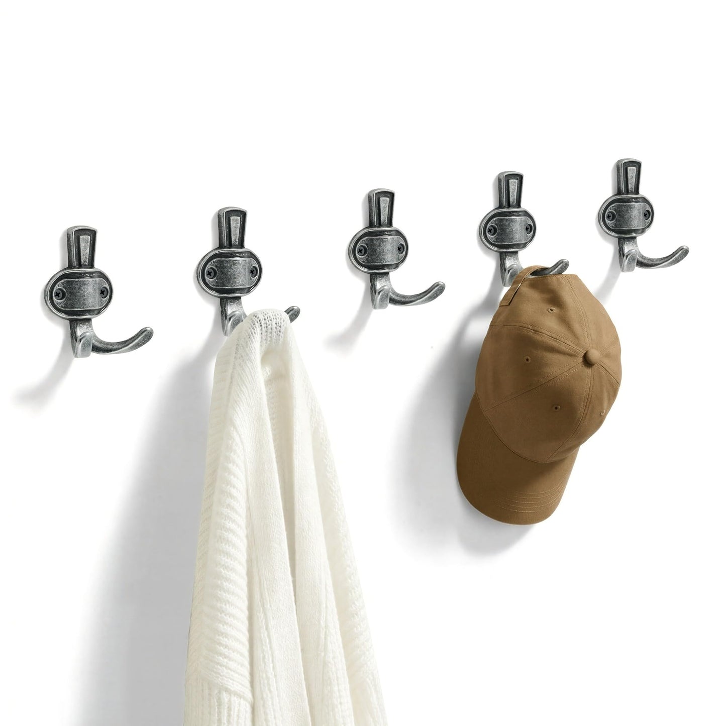 TUNNY 5 Pack Coat Hooks - Antique Brass Coat Hooks,Heavy Duty Hooks- wall Hook for Hanging Towel,Purse, Robe, Backpack, Jacket, Clothes - for Bathroom,Dorm, Closet, Kitchen