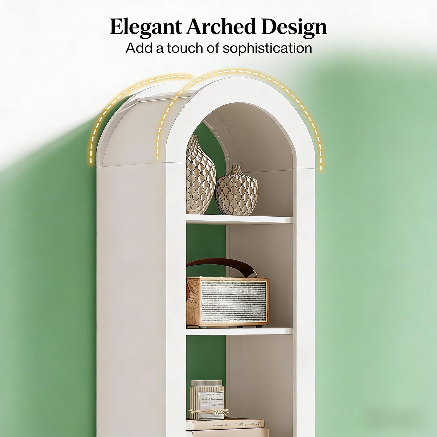 Arched 8 Tier Tall Bookshelf with Wood Back Panel