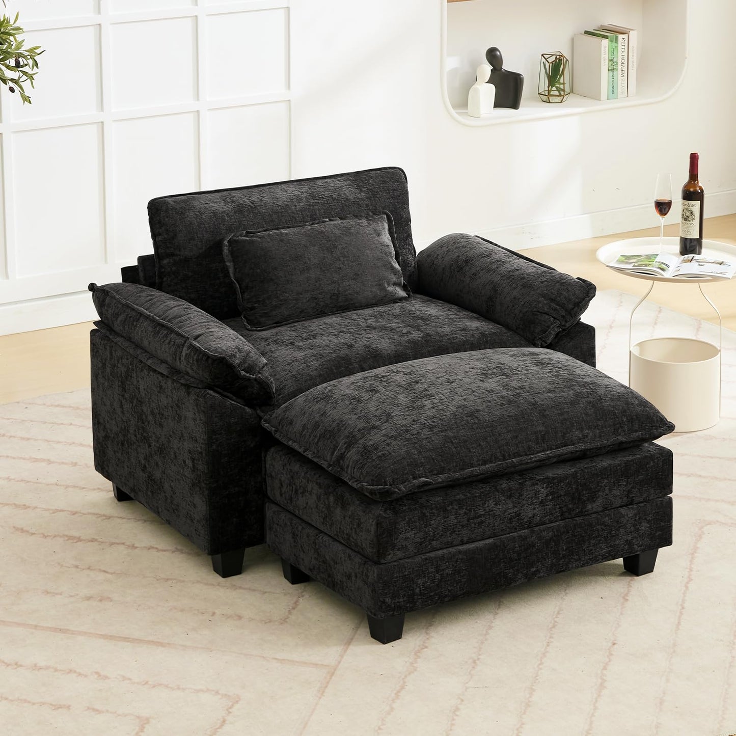 120" Modular Sectional Sofa, Comfy Cloud Couch Sectional Sofa with Ottoman, Chenille Sofa Sleeper Deep Seat Sofa with Throw Pillows for Living Room (Beige White, 120"- U Shape)