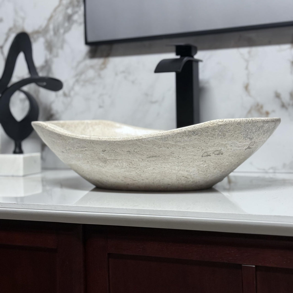 Oval Natural Stone Wash Basin Travertine Vessel Sink