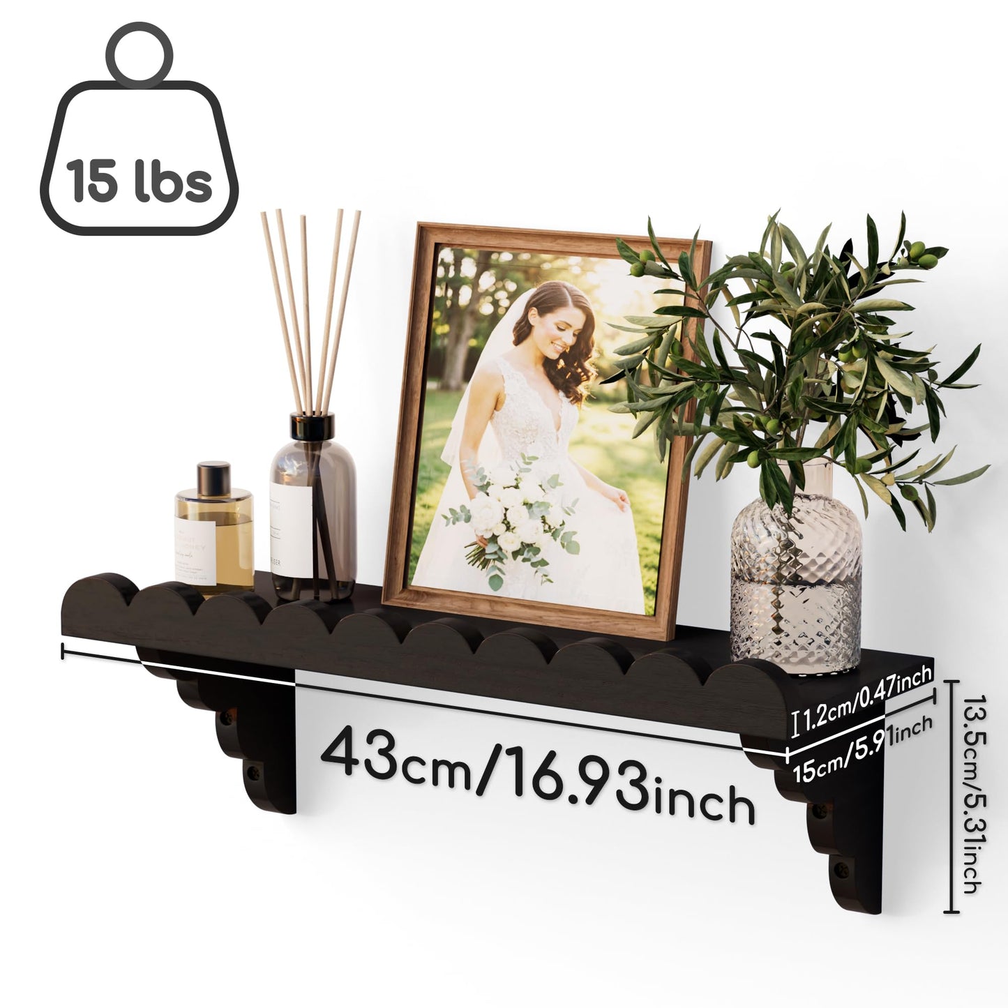 Scalloped Floating Wood Wall Shelf – 17 Inch