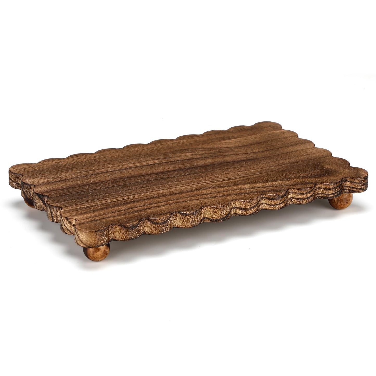 Scalloped Wood Riser Tray
