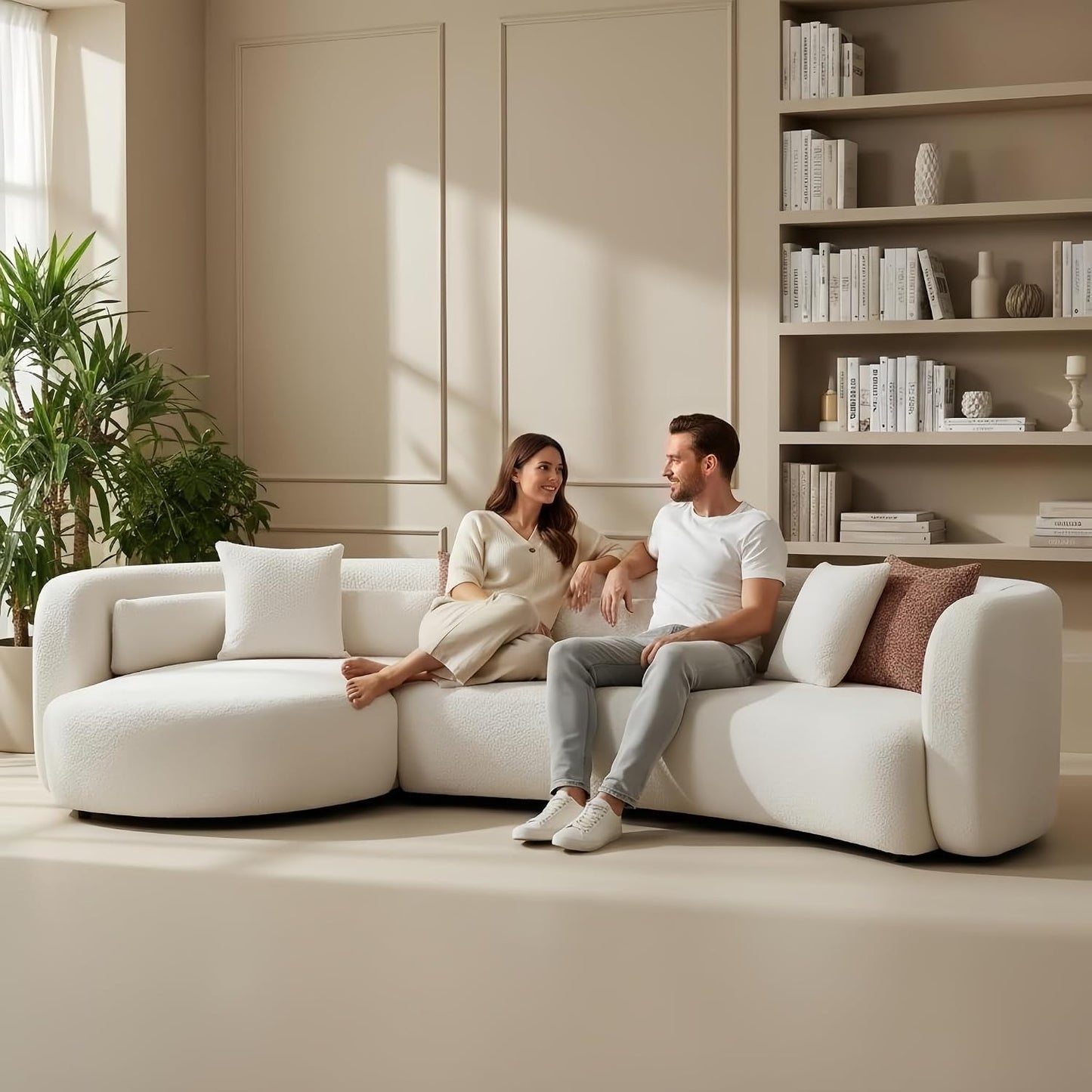 Oversized Curved Boucle 3-Sector Shaped Sectional Sofa