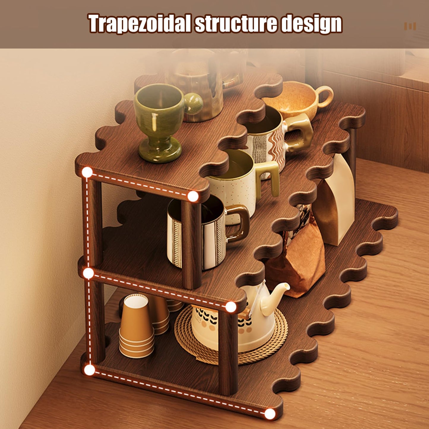 Wooden Mug Holder Countertop Cabinet