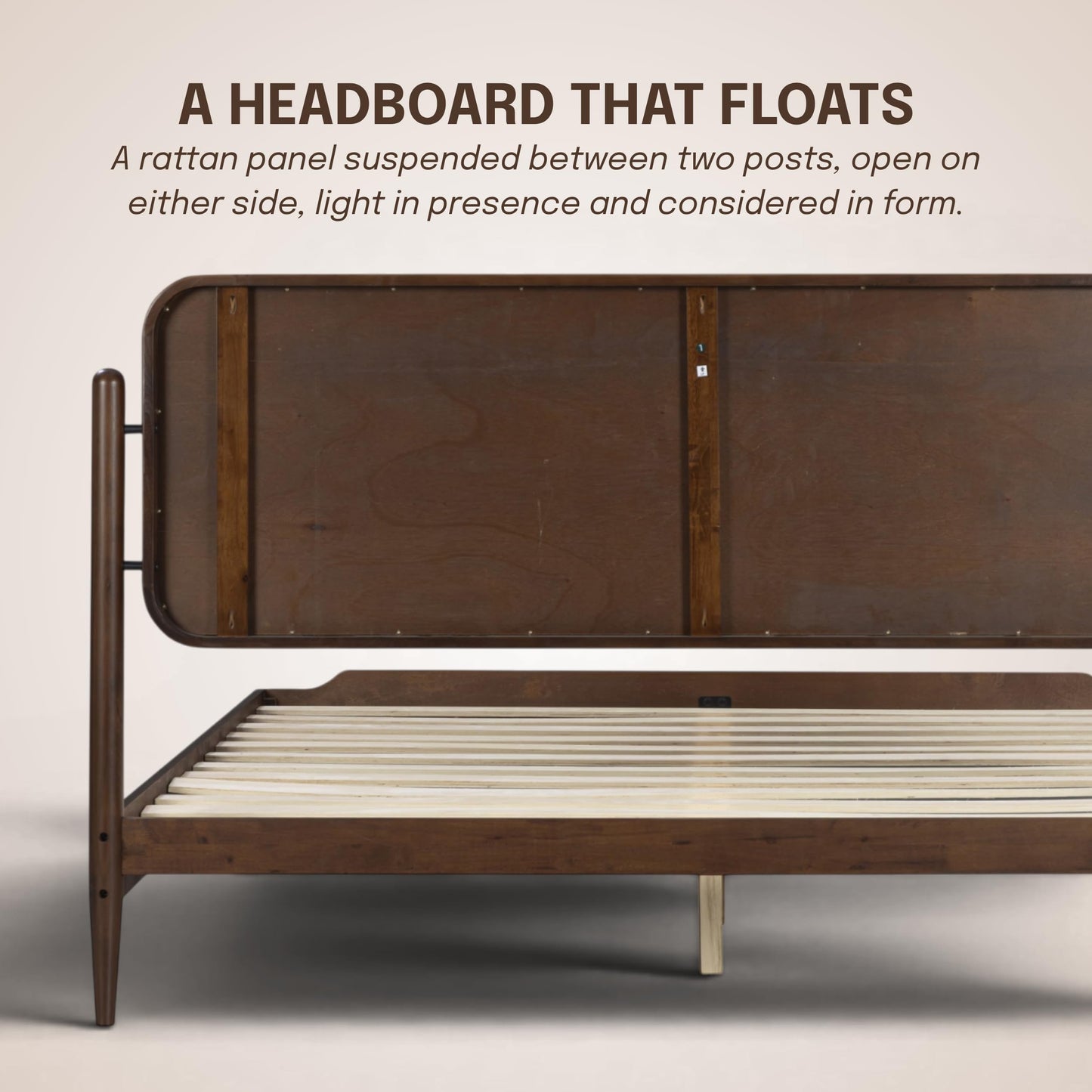 King Platform Bed with Natural Rattan Headboard
