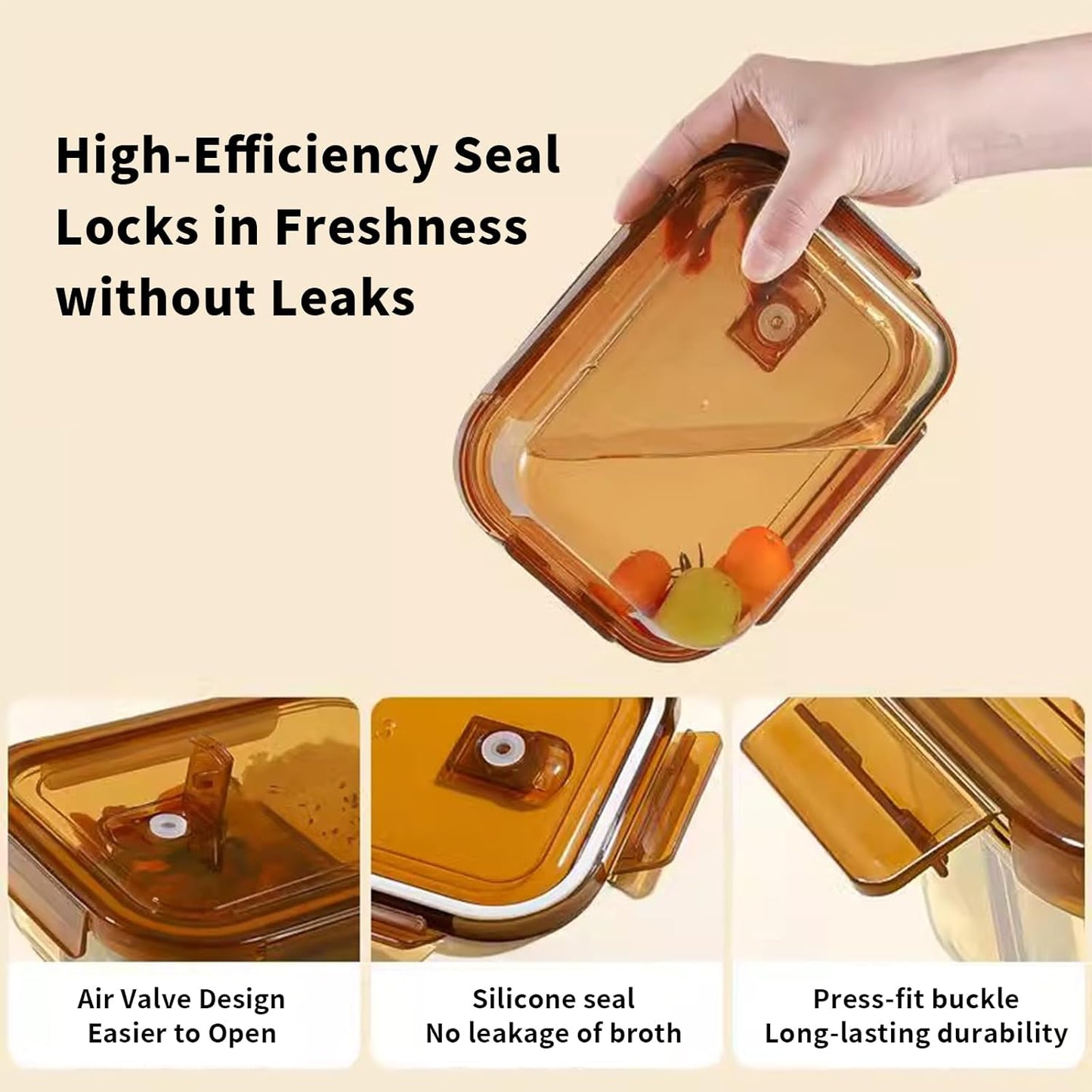 Glass Takeaway Containers with Lids - Meal Prep Container Reusable - Airtight Glass Food Storage Container Set - Lid with Exhaust Valve - 16 Pieces (8 Containers + 8 Lids)