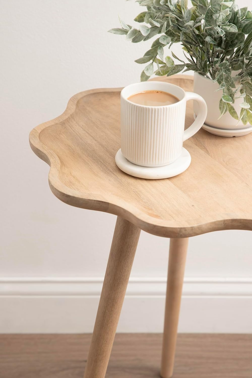 Kate and Laurel Alezar Modern Wooden Round Side Table, 15 x 15 x 22, Walnut Brown, Mid-Century Solid Wood End Table with Wavy Edge for Bedroom Nightstand or Living Room Accent Table