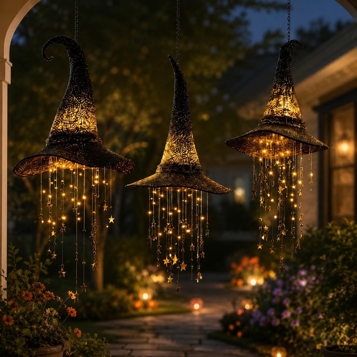 Lighted Witch Hat Hanging Chime with Glowing Lights