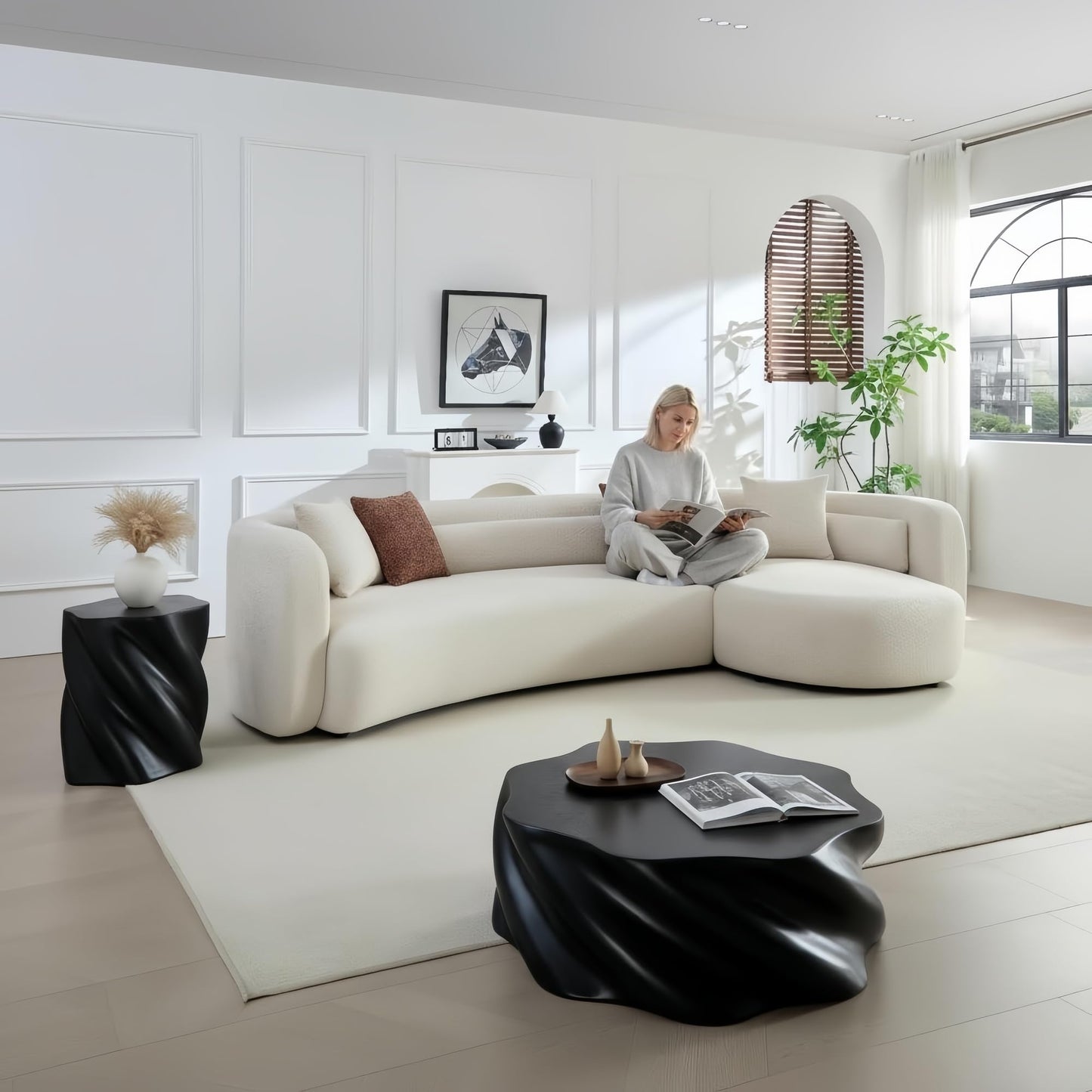 Oversized Curved Boucle 3-Sector Shaped Sectional Sofa