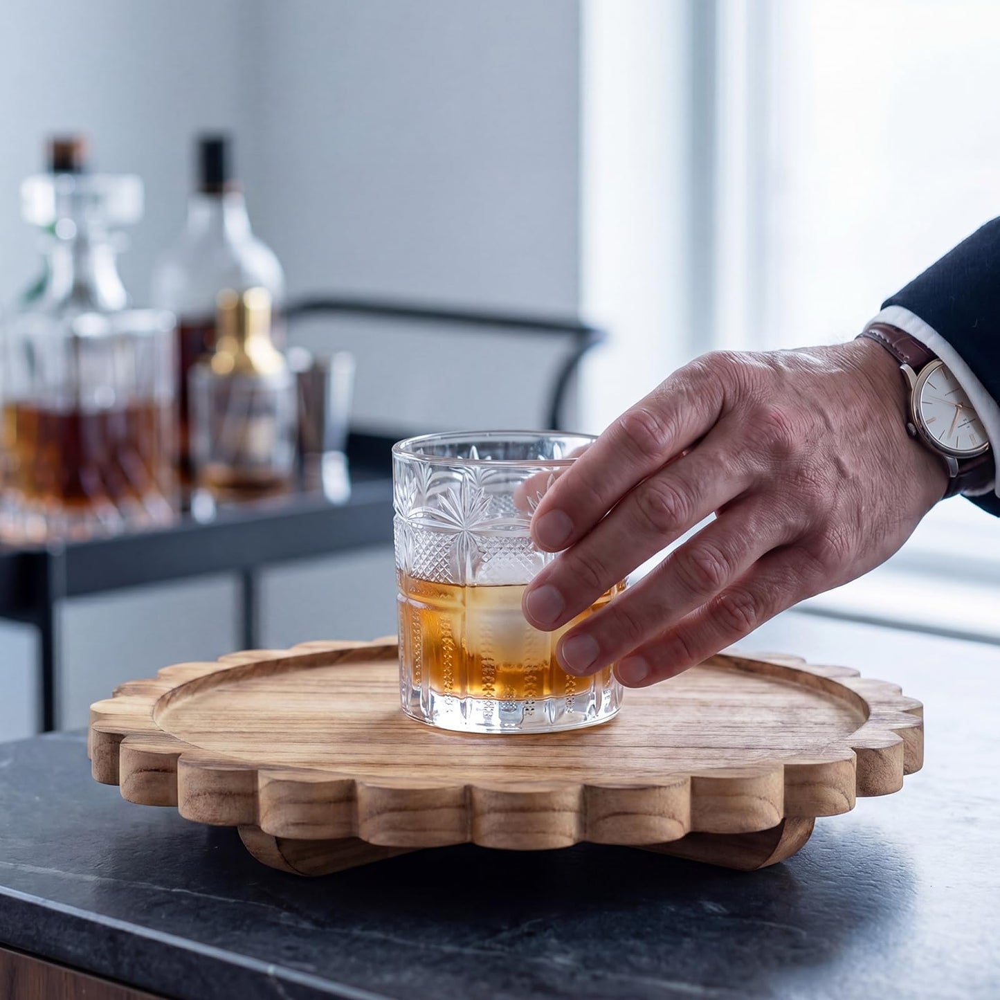 Scalloped Wood Riser Tray