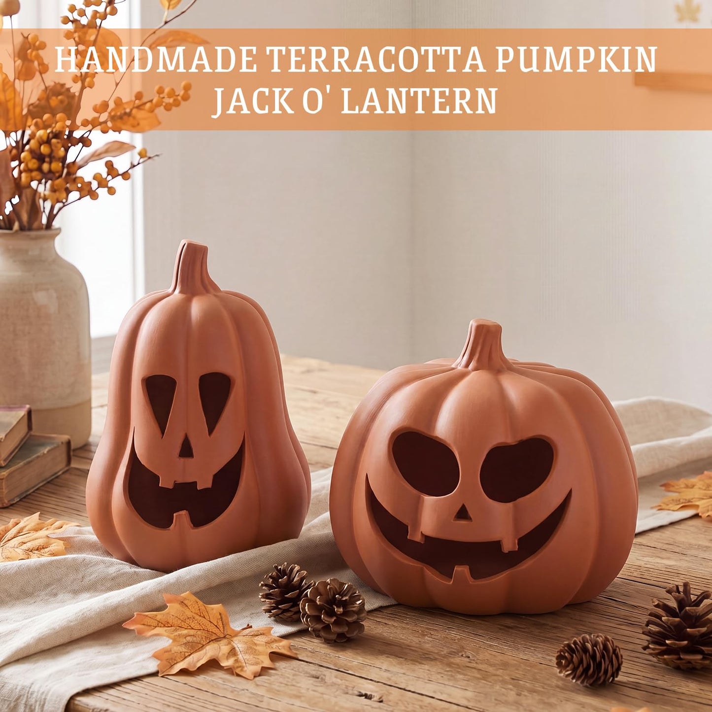 2 Pack Fall Terracotta Pumpkins