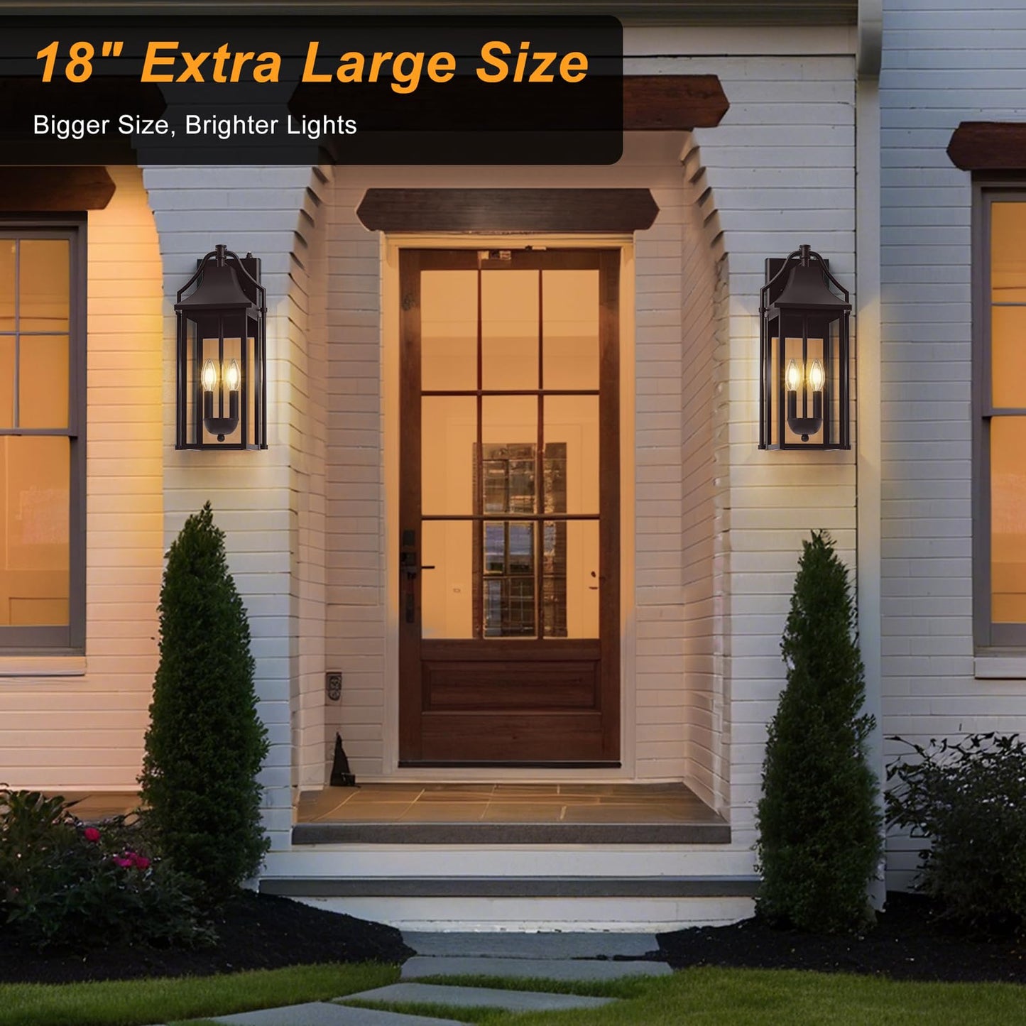 Outdoor Wall Lights Fixtures, Large Size Dusk to Dawn Waterproof Exterior Lanterns, Modern Porch Sconce Wall Mounted with Glass