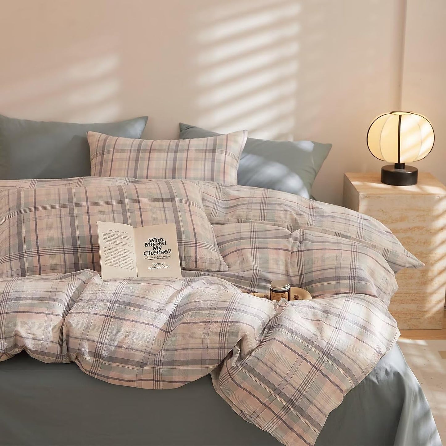 Duvet Cover Set - Brown Plaid Gingham Comforter Cover with Zipper Closure