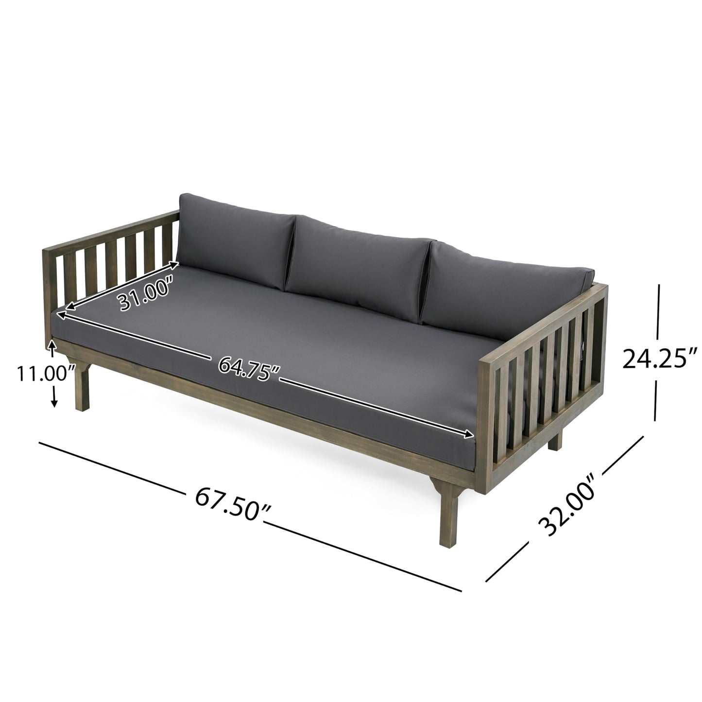 Outdoor Acacia Wood Conversation Set, 3-Seat Loveseat Sofa w/Cushion and Round Coffee Table for Backyard, Patio Furniture, Teak+Beige