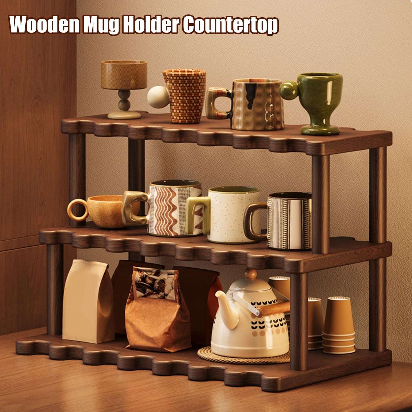 Wooden Mug Holder Countertop Cabinet