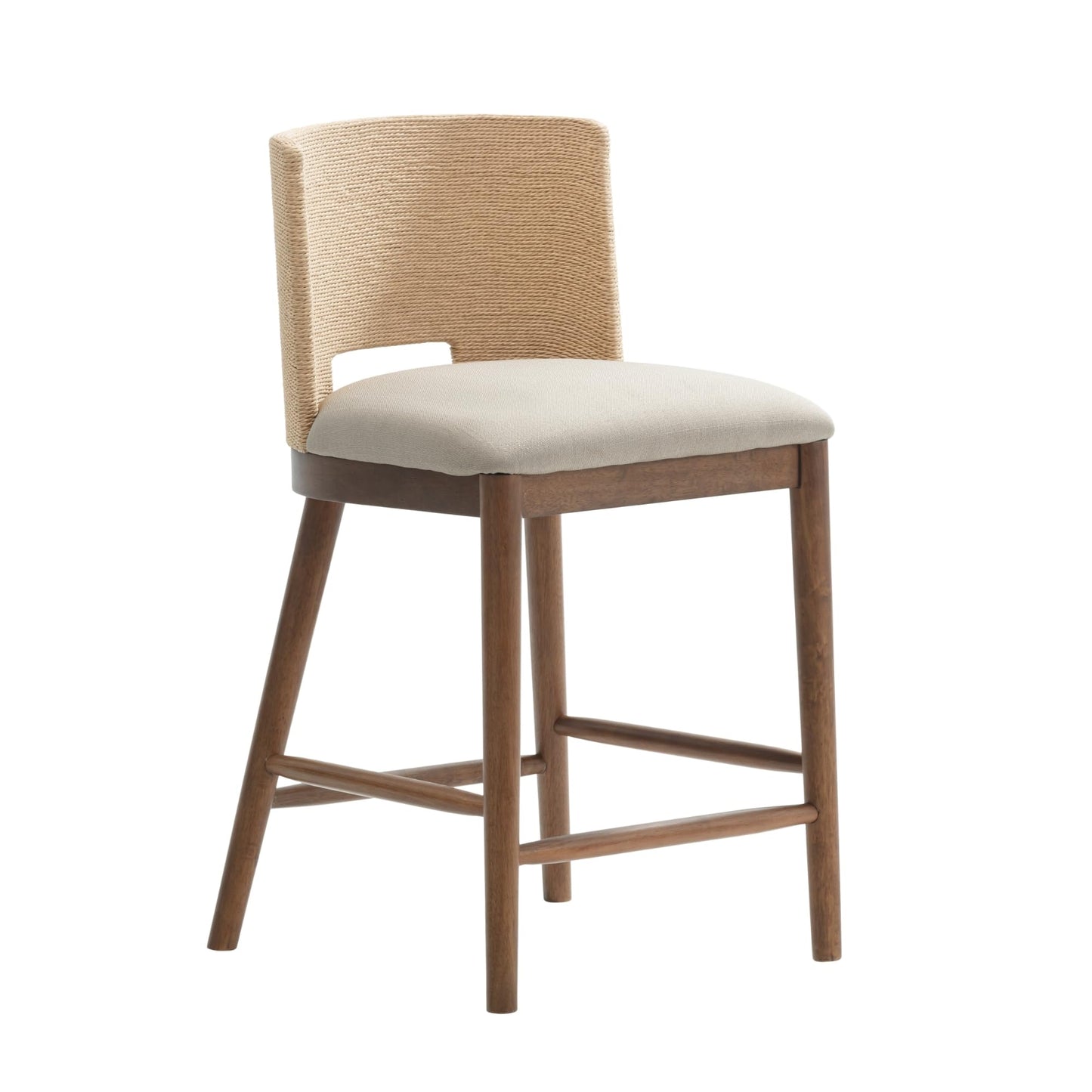 Nathan James Rikki Seagrass Bar Stool with Back, 2-Pack Boucle Counter Stool with Upholstered Seat, Solid Wood Frame, and Woven Seagrass Backrest