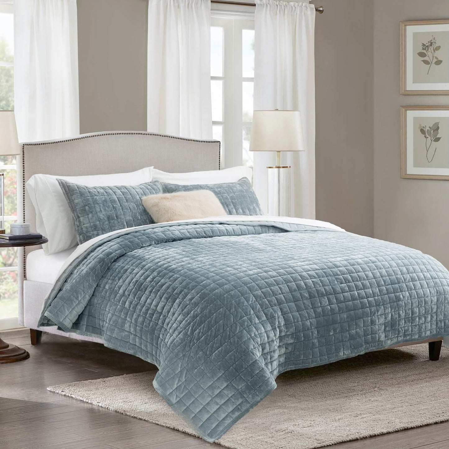 Box Stitch Velvet Quilt Set, King Size