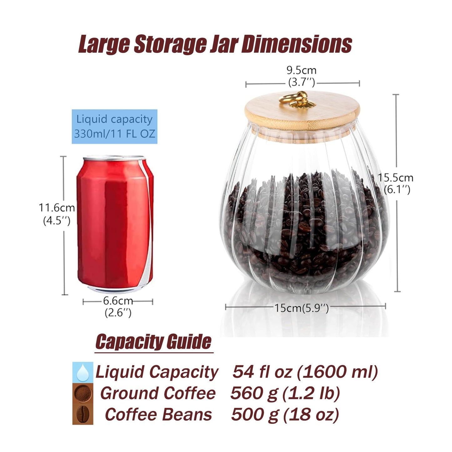 FANTESTICRYAN Glass Coffee Nuts Canister Airtight Storage Jar Petal Decorative Container with Bamboo Lid Metal Handle Easy to Grasp 700ml, 23 FL OZ